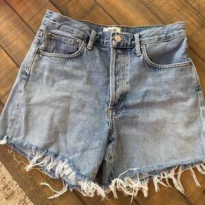 Agolde Light Blue Frayed Jean Shorts